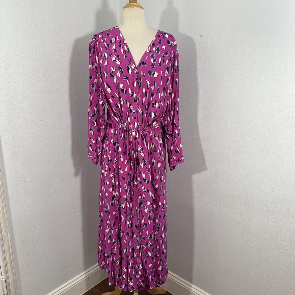 Nic Zoe Max Dress Women 2 Extra Large Petal Splash Multicolor V Neck Tie Waist‎